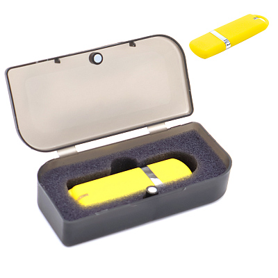 Флешка Shape с покрытием Софт Тач в футляре, желтая (Желтый)