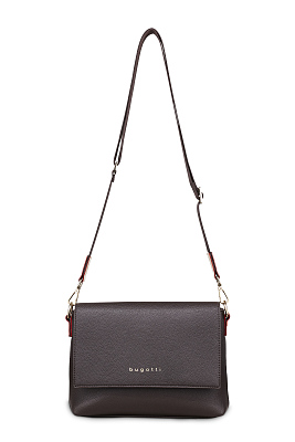 Сумка наплечная женская BUGATTI Ella, тёмно-коричневая, полиуретан, 27х9х20,5 см