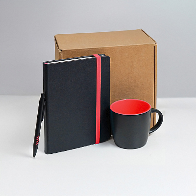 Набор подарочный HYPER: кружка, ежедневник, ручка; черный/красный (Черный, красный)
