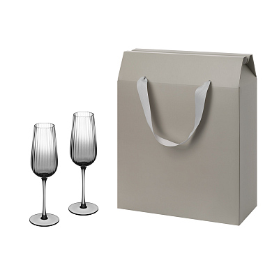 Подарочный набор 2 бокала для шампанского Mancera в большом подарочном пакете (Черный, прозрачный, серый)