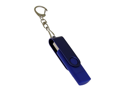 USB 2.0- флешка на 32 Гб с поворотным механизмом и дополнительным разъемом Type-C (Синий)
