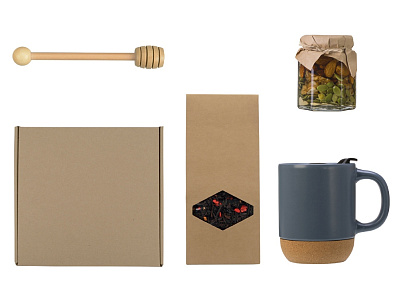 Подарочный набор с чаем, кружкой, медом и ложкой для меда (Серый антрацит)