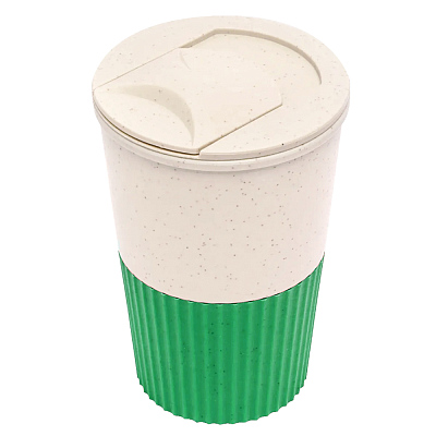 Термостакан пластиковый Wavy с манжетой, зелёный (Зеленый)
