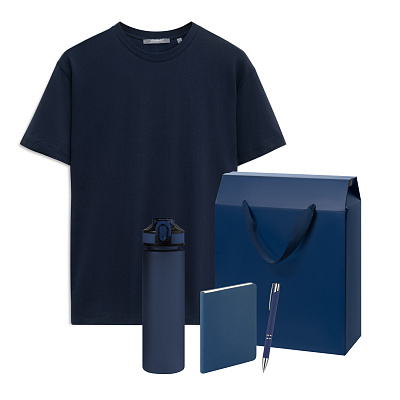 Набор с одеждой KRIS (футболка, термокружка, блокнот, ручка), черный, XL (Синий)