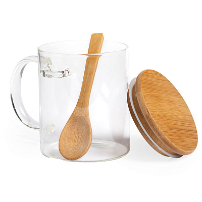 Кружка KIPAL, боросиликатное стекло, бамбук