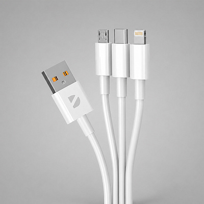 Дата-кабель 3 в 1: micro USB, USB-C, Ligthning, 1.2м (Белый)