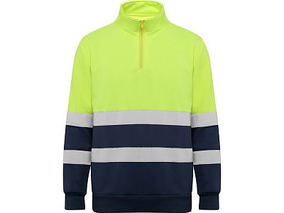 Свитшот ворот на молнии Spica, мужской (Синий нэйви/неоновый желтый)