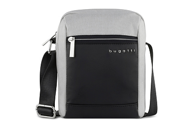 Сумка наплечная мужская BUGATTI Sera, светло-серая, полиэстер, 17х5,5х21 см, 1,5 л
