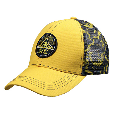 Образец бейсболка CUSTOM MERCH, 6 клиньев, пластиковая застёжка (Черный, желтый)