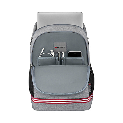 Рюкзак WENGER Collegiate Quadma 16”, серый, 100% полиэстер, 33х17х43 см, 22 л