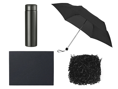 Подарочный набор с зонтом и термосом (Чёрный)