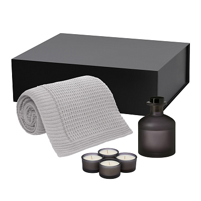 Подарочный набор Sento, Malta Soft, серый (свеча, диффузор, плед) (Серый, черный)