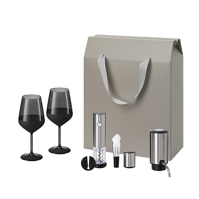 Подарочный набор Black Edition, Vintaro, Dante (2 бокала + набор для вина + аэратор) (Черный, серебряный, серый)