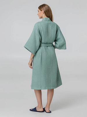Халат вафельный женский Boho Kimono, зеленая мята