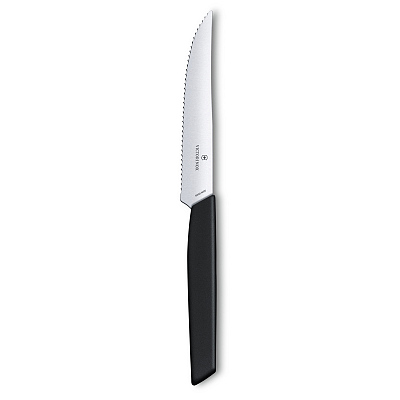 Нож для стейка и пиццы VICTORINOX Swiss Modern, 12 см, с волнистой кромкой, чёрный