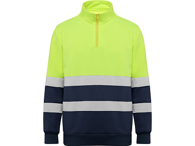 Свитшот ворот на молнии Spica, мужской (Синий нэйви/неоновый желтый)