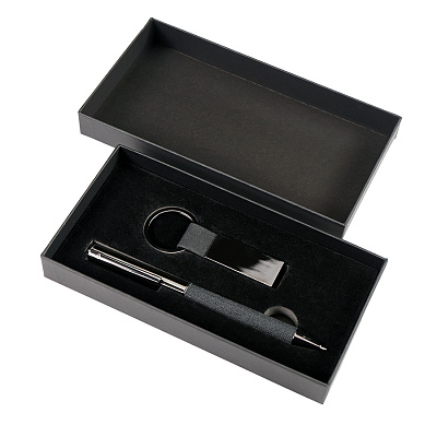 Набор ручка+ брелок COLLISION, черный/темно-серый, металл, пластик, картон (Черный, темно-серый)