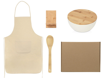 Подарочный набор с салатником, фартуком и подставкой (Коричневый) Подарочный набор с салатником, фартуком и подставкой (Коричневый)