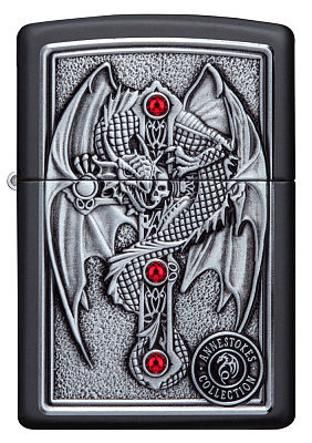 Зажигалка ZIPPO Winged Dragon Cross с покрытием Black Matte, латунь/сталь, чёрная, 38x13x57 мм