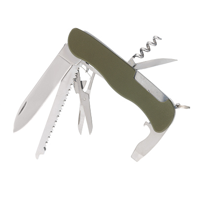 Нож перочинный Stinger, 111 мм, 10 функций, материал рукояти стеклотекстолит G10 (зеленый)