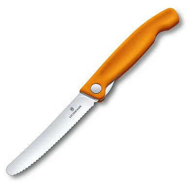 Нож для овощей VICTORINOX SwissClassic, складной, лезвие 11 см с волнистой кромкой, оранжевый