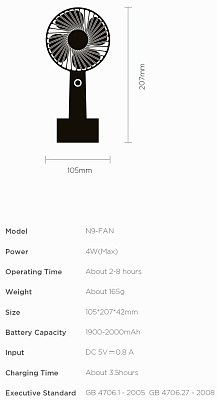 Портативный вентилятор Solove N9, черный
