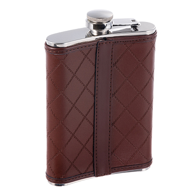 Фляга S.Quire 0,24 л, сталь+искусственная кожа, коричневая