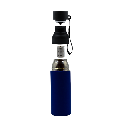 Термобутылка Button Black (черный с синим)