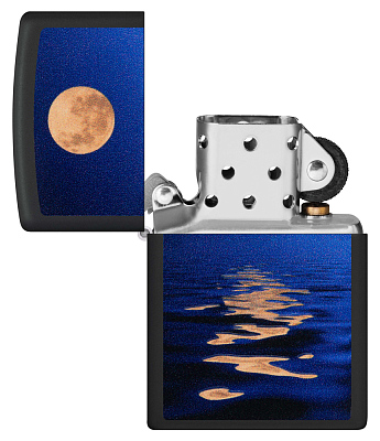 Зажигалка ZIPPO Moon Sunset с покрытием Black Light, латунь/сталь, чёрная, матовая, 38x13x57 мм