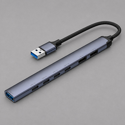 USB-хаб USB-A 3.0 + 2xUSB-A 2.0 + 4xUSB-C (Серый)