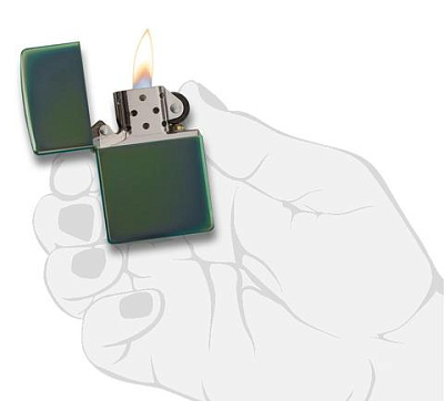 Зажигалка ZIPPO Classic с покрытием Chameleon™, латунь/сталь, зелёная, глянцевая, 38x13x57 мм