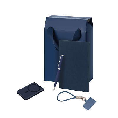 Подарочный набор Атлантис, Корд, Корса (Atlantis, Cord, Corsa slim)  (аккумулятор, кабель-ланьярд, ежедневник, ручка) (Синий)