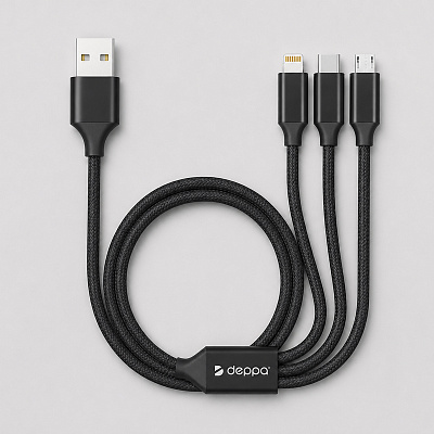 Дата-кабель 3 в 1: micro USB, USB-C, Ligthning, алюминий, 1.2м (Чёрный)