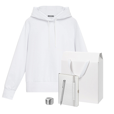 Набор с одеждой ALEX (худи, колонка, ежедневник, ручка), серебряный, S (Белый, серебряный)
