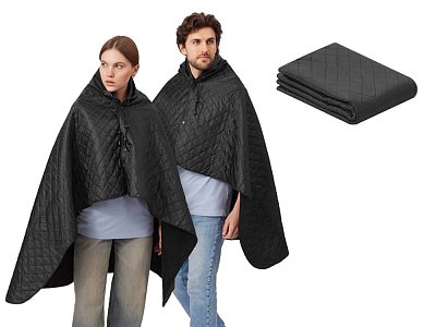 Плед-пончо 2-в-1 Cappy с капюшоном и мешком (Чёрный)