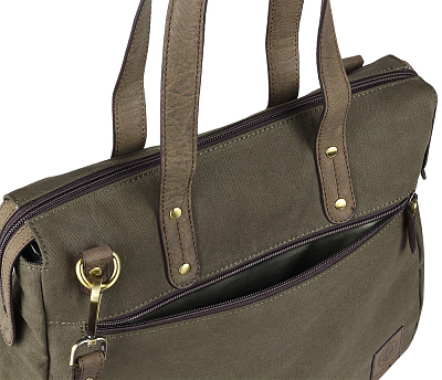 Сумка KLONDIKE DAWSON «Payton», хлопок/натуральная кожа в оливковом цвете, 35,5 x 31 x 11 см