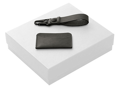 Подарочный набор Long River: картхолдер, ремешок для ключей (Черный/белый)