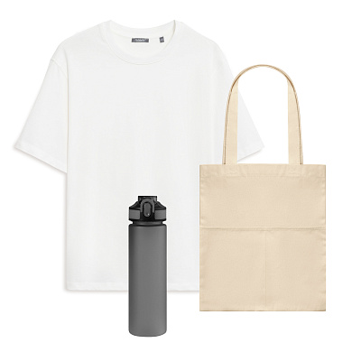 Набор с одеждой RUST (футболка, бутылка, шоппер), белый/серый, XL/2XL (Белый, серый)