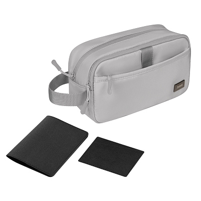 Подарочный набор Boston, серый (обложка на паспорт, картхолдер, дорожная косметичка) (Серый, черный)