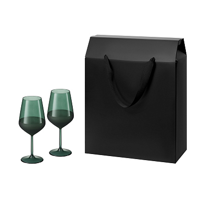 Подарочный набор 2 бокала для вина Emerald в большом подарочном пакете (Зеленый, черный)