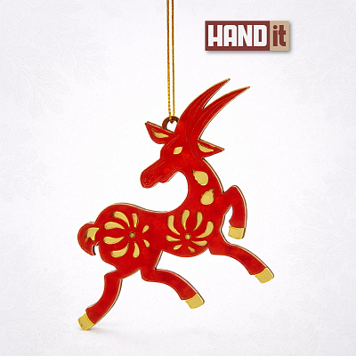 Ёлочная игрушка Коза (красный с золотом) (Красный с золотом)