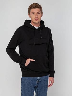 Худи унисекс с карманом на груди Chest Pocket, черное (Чёрный)