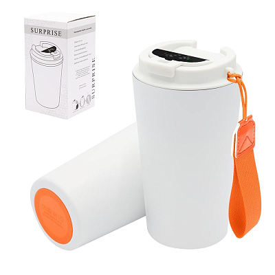 Термокружка Surprise To Go с индикатором, белая/оранжевая (Белый/оранжевый)