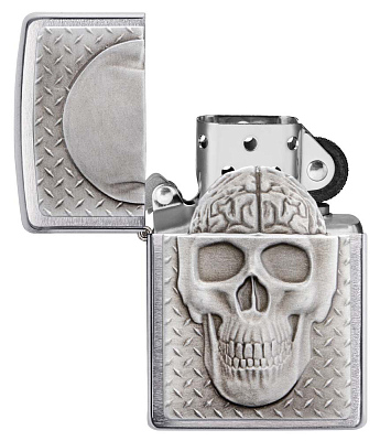 Зажигалка ZIPPO Skull Design с покрытием Brushed Chrome, латунь/сталь, серебристая, 38x13x57 мм