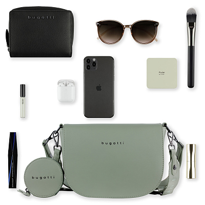 Сумка наплечная женская BUGATTI Almata, с кошельком, мятная, полиуретан, 27х6х18,5 см