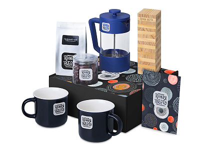 Подарочный набор Re:y. Together с френчпрессом, кружками и дженгой (Синий) Подарочный набор Re:y. Together с френчпрессом, кружками и дженгой (Синий)