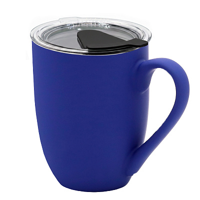 Кружка с крышкой Velvet Duo, софт-тач, тёмно-синяя/чёрная (Темно-синий/ черный)