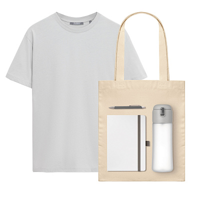 Набор с одеждой KRIS (футболка, бутылка, ежедневник, ручка, шоппер), белый, L (Чёрный)