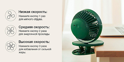 Портативный вентилятор на клипсе Solove F3, зеленый
