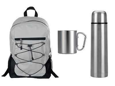 Набор туриста с термосом и кружкой в рюкзаке (Серый)